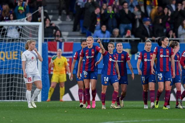 FC Barcelona, Barca v SK BRANN JOHAN CRUYFF STADIUM,BARCELONA. March 28,2024 FC BARCELONA vs SK BRANN. March 28,2024 Aitana Bonmati (14) of FC Barcelona celebrates scoring his team s first goal with teammates during the match between FC Barcelona and SK Brann corresponding to the quarter-final tie of the women s UEFA Champions League at the Johan Cruyff Stadium in Barcelona, Spain, on March 28, 2024. Barcelona ESP Copyright: xS.xRosx