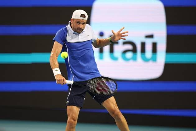 March 28, 2024, Miami Gardens, Florida, United States Of America: MIAMI GARDENS, FLORIDA - MARCH 28: Grigor Dimitrov of Bulgaria defeats Carlos Alcaraz of Spain during their match on Day 13 of the Miami Open at Hard Rock Stadium on March 28, 2024 in Miami Gardens, Florida....People: Grigor Dimitrov 2024 Miami Open - Day 13  - ZUMAs214 20240328_ada_s214_107 Copyright: xSMGx