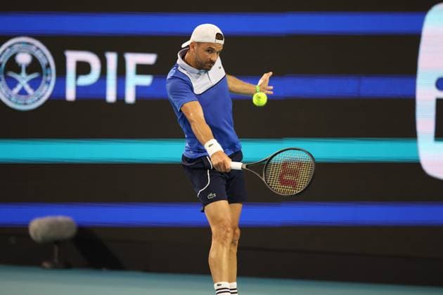 March 28, 2024, Miami Gardens, Florida, United States Of America: MIAMI GARDENS, FLORIDA - MARCH 28: Grigor Dimitrov of Bulgaria defeats Carlos Alcaraz of Spain during their match on Day 13 of the Miami Open at Hard Rock Stadium on March 28, 2024 in Miami Gardens, Florida....People: Grigor Dimitrov 2024 Miami Open - Day 13  - ZUMAs214 20240328_ada_s214_084 Copyright: xSMGx