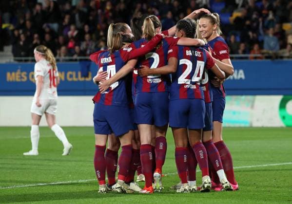 FC Barcelona, Barca v SK Brann - UEFA Women s Champions League 2023 24 Quarter Final Leg Two Fridolina Rolfo is celebrating a goal during the match between FC Barcelona and SK Brann, which corresponds to the second leg of the Quarter-Final of the Women s UEFA Champions League, played at the Johan Cruyff Stadium in Barcelona, Spain, on March 28, 2024. Barcelona Spain  Copyright: xUrbanandsportx originalFilename:urbanandsport-fcbarcel240328_npD6A.jpg