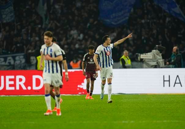 Germany, Berlin, 30.03.2024, Olympic Stadium, Hertha BSC vs 1.FC Nürnberg - 2. Bundesliga, Haris Tabakovic (Hertha Berlin) celebrates the second goal Berlin Olympic Stadium Berlin Germany