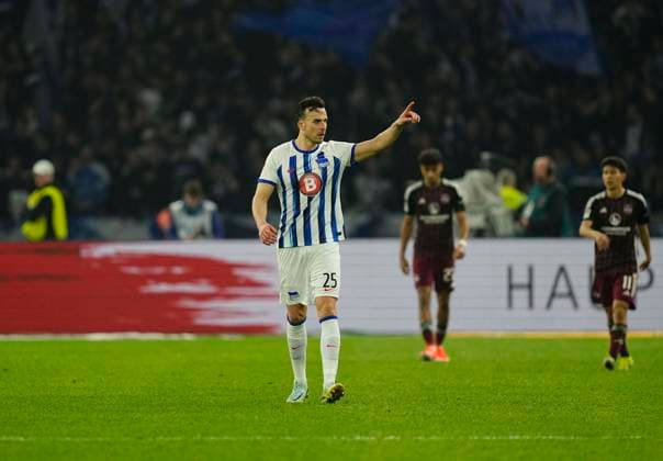 Germany, Berlin, 30.03.2024, Olympic Stadium, Hertha BSC vs 1.FC Nürnberg - 2. Bundesliga, Haris Tabakovic (Hertha Berlin) celebrates the second goal Berlin Olympic Stadium Berlin Germany