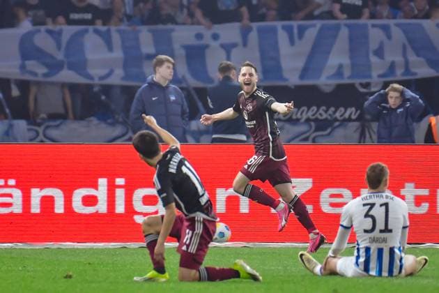 30.03.2024, xlakx, Fussball 2. Bundesliga, Hertha BSC - 1.FC Nuernberg emspor, v.l. Lukas Schleimer (1.FC Nuenberg 36),Jubel nach dem 0:2 (DFL DFB REGULATIONS PROHIBIT ANY USE OF PHOTOGRAPHS as IMAGE SEQUENCES and or QUASI-VIDEO) Berlin