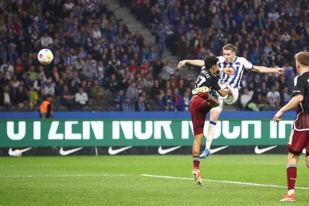 30.03.2024, xtgx, Fussball - 2.Bundesliga, Hertha BSC Berlin - 1.FC Nuernberg emspor, v.l. Tor zum 1:2 durch Marten Winkler (Hertha, 22) (DFL DFB REGULATIONS PROHIBIT ANY USE OF PHOTOGRAPHS as IMAGE SEQUENCES and or QUASI-VIDEO) Berlin