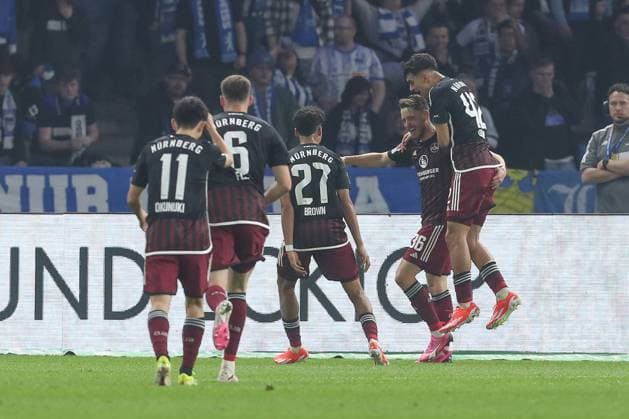 30.03.2024, xtgx, Fussball - 2.Bundesliga, Hertha BSC Berlin - 1.FC Nuernberg emspor, v.l. Jubel nach dem 0:2 durch Lukas Schleimer (Nuernberg, 36) (DFL DFB REGULATIONS PROHIBIT ANY USE OF PHOTOGRAPHS as IMAGE SEQUENCES and or QUASI-VIDEO) Berlin