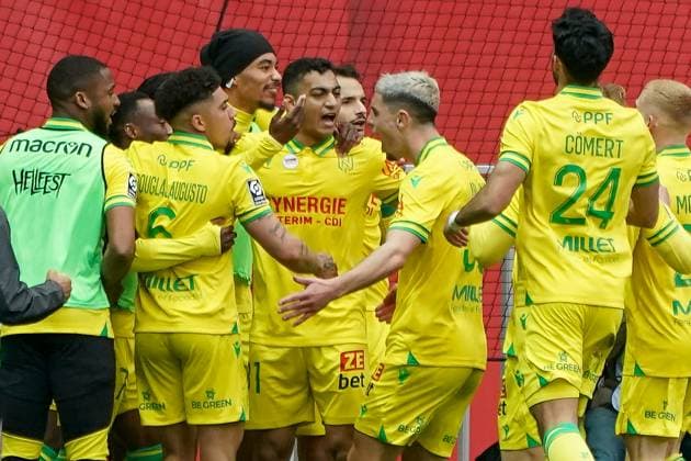 Joie - Mostafa Mohamed (FC Nantes) FOOTBALL : OGC Nice vs FC Nantes- Ligue 1 Uber Eats - Nice - 31 03 2024 NorbertScanella Panoramic 