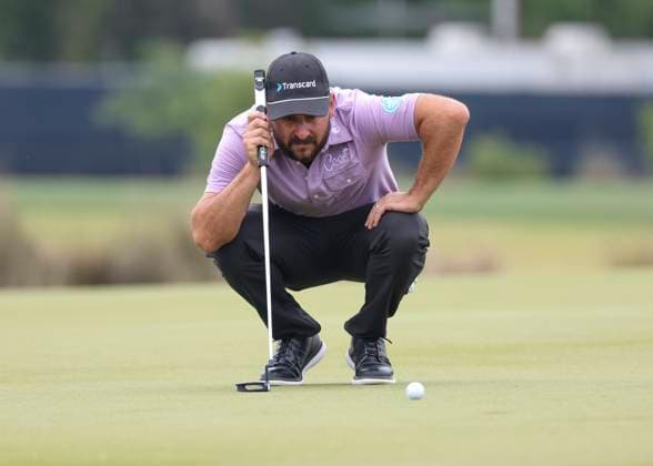 HOUSTON, TX - MARCH 31: Stephan Jaeger (GER) studies his putt on 1 green during the final round of the PGA, Golf Herren Texas Children™s Houston Open at Memorial Park Golf Course on March 31, 2024 in Houston, Texas. (Photo by Leslie Plaza Johnson Icon Sportswire) GOLF: MAR 31 PGA Texas Children s Houston Open EDITORIAL USE ONLY Icon240331001
