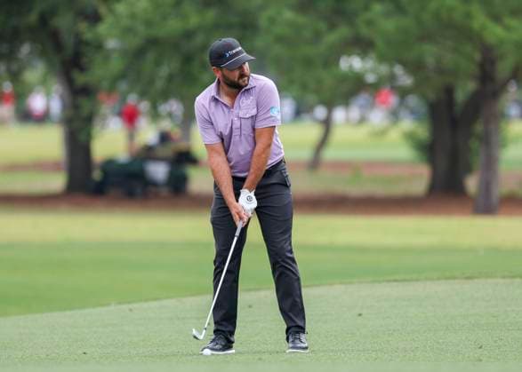 HOUSTON, TX - MARCH 31: Stephan Jaeger (GER) prepares to hit his approach shot on 1 during the final round of the PGA, Golf Herren Texas Children™s Houston Open at Memorial Park Golf Course on March 31, 2024 in Houston, Texas. (Photo by Leslie Plaza Johnson Icon Sportswire) GOLF: MAR 31 PGA Texas Children s Houston Open EDITORIAL USE ONLY Icon240331089
