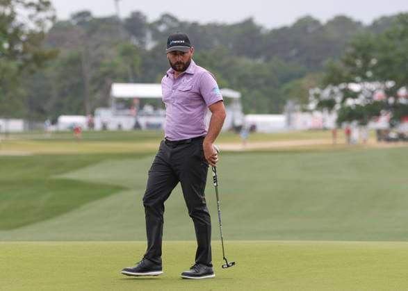 HOUSTON, TX - MARCH 31: Stephan Jaeger (GER) approaches his putt on 18 green during the final round of the PGA, Golf Herren Texas Children™s Houston Open at Memorial Park Golf Course on March 31, 2024 in Houston, Texas. (Photo by Leslie Plaza Johnson Icon Sportswire) GOLF: MAR 31 PGA Texas Children s Houston Open EDITORIAL USE ONLY Icon240331147