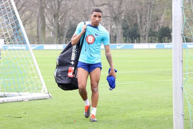 DEU, DFL, 2. FBL Hertha BSC, Training, 01.04.2024, Sportforum, Berlin, DEU, DFL, 2. FBL Hertha BSC, Training, im Bild Bradley Ibrahim (Hertha BSC Berlin 23), DFL - regulations prohibit any use of Photographs as image sequences and or quasi-video Foto: Juergen Engler nordphoto GmbH