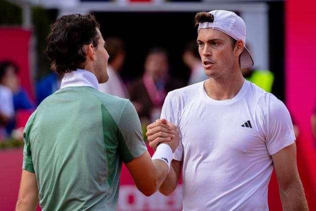 Estoril, Portugal, April 01 2024: Dominic Thiem (Austria) and Maximilian Marterer (Germany) after the Millennium Estoril Open match between Maximilian Marterer (Germany) and Dominic Thiem (Austria) at Clube de Tenis do Estoril in Estoril, Portugal. (Pedro Porru SPP) Copyright: xPedroxPorrux xSPPx spp-en-PePoSp-4F8A6881