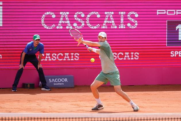 April 1, 2024, Estoril, Portugal: Dominic Thiem plays against Maximilian Marterer (not pictured) during the first round of Millennium Estoril Open ATP, Tennis Herren 250 tennis tournament at the Clube de Tenis do Estoril. Final score: Maximilian Marterer 1:2 Dominic Thiem Estoril Portugal - ZUMAs197 20240401_aaa_s197_105 Copyright: xBrunoxdexCarvalhox