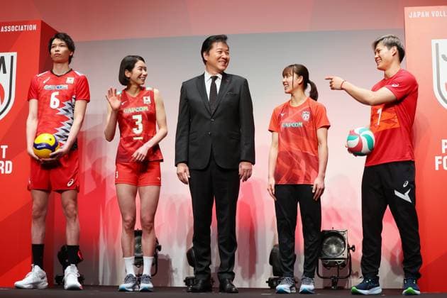 Sport Bilder des Tages (L-R) Akihiro Yamauchi, Sarina Koga, Shunichi Kawai, Nanami Seki, Yuji Nishida, APRIL 2, 2024 - Volleyball : Japan Volleyball Association event of annoucement new brand and concept in Tokyo, Japan. Noxthirdxpartyxsales  (248899781)