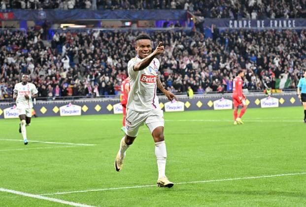 Joie de Gift Orban (lyon) FOOTBALL: Olympique Lyonnais vs Valenciennes Football Club - 1 2 Coupe de France - 02 04 2024 FredericChambert Panoramic 