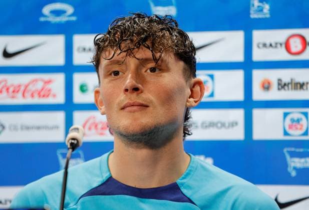 Fabian Reese, Deutschland, Berlin, Sportpark, GER, 2.FBL, Hertha BSC, Saison 2023 24, Pressekonferenz vor dem Auswärtsspiel beim SC Paderborn