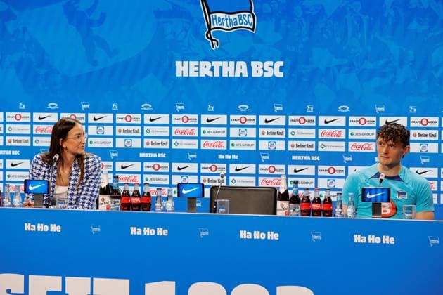 Vera Krings, Pressesprecherin, Fabian Reese, Deutschland, Berlin, Sportpark, GER, 2.FBL, Hertha BSC, Saison 2023 24, Pressekonferenz vor dem Auswärtsspiel beim SC Paderborn