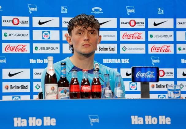 Fabian Reese, Deutschland, Berlin, Sportpark, GER, 2.FBL, Hertha BSC, Saison 2023 24, Pressekonferenz vor dem Auswärtsspiel beim SC Paderborn