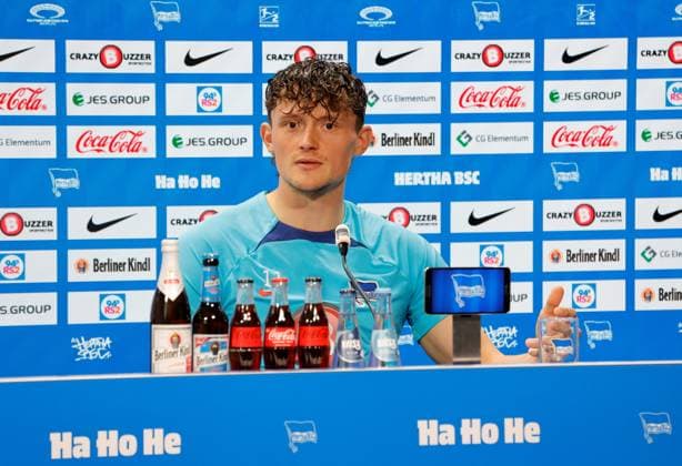 Fabian Reese, Deutschland, Berlin, Sportpark, GER, 2.FBL, Hertha BSC, Saison 2023 24, Pressekonferenz vor dem Auswärtsspiel beim SC Paderborn