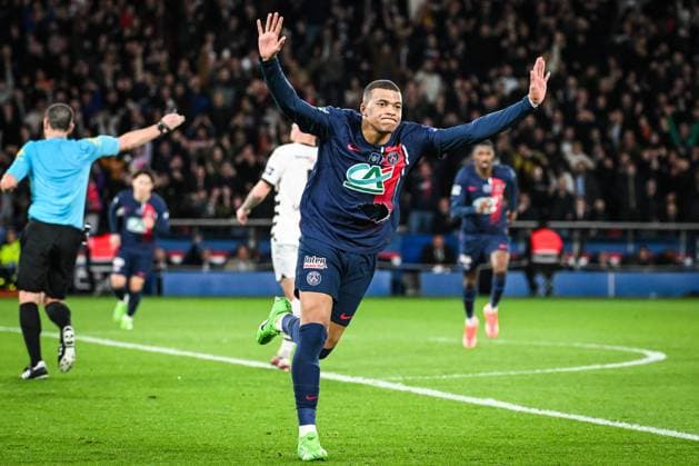 April 3, 2024, Paris, France, France: Kylian MBAPPE of PSG celebrates his goal during the French Cup match between Paris Saint-Germain (PSG) and Stade Rennais (Rennes) at Parc des Princes Stadium on April 03, 2024 in Paris, France. Paris France - ZUMAm308 20240403_zsp_m308_004 Copyright: xMatthieuxMirvillex