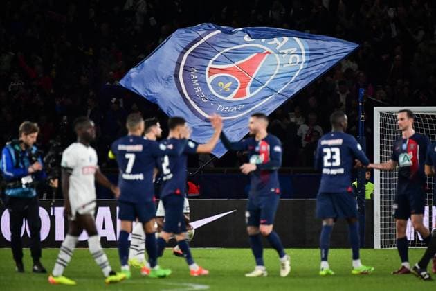 Sport Bilder des Tages French Cup - PSG v Rennes Paris Saint-Germain?s players celebrate at the end of the French Cup football match between Paris Saint-Germain and Stade Rennais at the Parc des Princes stadium in Paris on April 3, 2024. Photo by Firas Abdullah ABACAPRESS.COM Paris France  Copyright: xAbdullahxFiras ABACAx