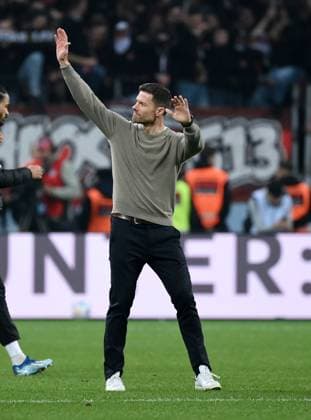 Jubel Trainer Xabi Alonso (Bayer 04 Leverkusen) 03.04.2024, DFB Pokal 2023 2024, Halbfinale, Bayer 04 Leverkusen - Fortuna Düsseldorf 4:0 Leverkusen BayArena Nordrhein Westfalen Deutschland