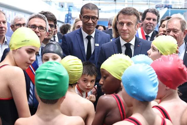Bilder des Jahres 2024, Sport 04 April Sport Themen der Woche KW14 Sport Bilder des Tages Inauguration du centre aquatique olympique (CAO) PHOTOPQR LE PARISIEN Fred Dugit ; Saint Denis ; 04 04 2024 ; JO Paris 2024 Saint Denis (93), le 4 avril 2024 Inauguration du centre aquatique olympique (CAO) par le président de la République Emmanuel Macron. Photo LP Fred Dugit Saint Denis, France, april 4th 2024 Paris olympics Inauguration of the Olympic Aquatic Center (CAO) by the President of the Republic EmmanuelMacron. *** Local Caption *** Inauguration du centre aquatique olympique (CAO) Saint Denis 93 France  Copyright: xPHOTOPQR LExPARISIEN MAXPPPxFredxDugitx 20240404LPA8466 20240404LPA8466