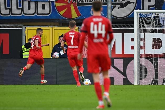 Paderborn, Home Deluxe Arena, 05.04.24, GER, Herren, 2.Bundesliga, Saison 2023-2024, SC Paderborn 07 - Hertha BSC Berlin Bild: Aymen BARKOK (Hertha BSC) macht das Tor zum 1:1 Only for editorial use! DFL regulations prohibit any use of photographs as image sequences and or quasi-video. NRW Deutschland