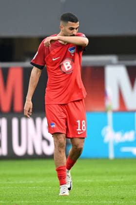Paderborn, Home Deluxe Arena, 05.04.24, GER, Herren, 2.Bundesliga, Saison 2023-2024, SC Paderborn 07 - Hertha BSC Berlin Bild: Aymen BARKOK (Hertha BSC) Only for editorial use! DFL regulations prohibit any use of photographs as image sequences and or quasi-video. NRW Deutschland