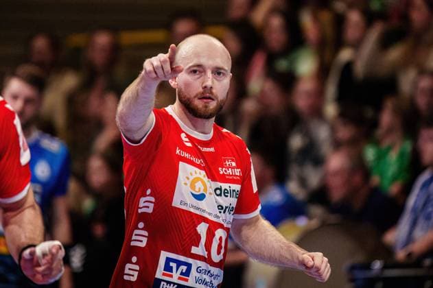Torjubel Jubel Maximilian Lux (HSG Nordhorn-Lingen, 10) GER, VfL Luebeck-Schwartau vs. HSG Nordhorn-Lingen, Handball, 2. Bundesliga, Spieltag 27, Saison 2023 2024, 05.04.2024 GER, VfL Luebeck-Schwartau vs. HSG Nordhorn-Lingen, Handball, 2. Bundesliga, Spieltag 27, Saison 2023 2024, 05.04.2024 Luebeck