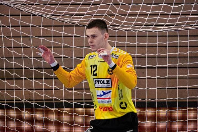 Paul Dreyer (VfL Luebeck-Schwartau, 12) GER, VfL Luebeck-Schwartau vs. HSG Nordhorn-Lingen, Handball, 2. Bundesliga, Spieltag 27, Saison 2023 2024, 05.04.2024 GER, VfL Luebeck-Schwartau vs. HSG Nordhorn-Lingen, Handball, 2. Bundesliga, Spieltag 27, Saison 2023 2024, 05.04.2024 Luebeck