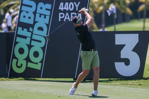 April 5, 2024, Doral, Florida, USA: Dean Burmester of Stinger tees off the 3rd hole during the first round of LIV Golf Miami at Trump National Doral. Doral USA - ZUMAw109 20240405_fap_w109_002 Copyright: xDebbyxWongx