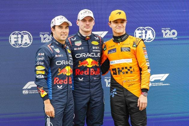 VERSTAPPEN Max (ned), Red Bull Racing RB20, portrait, PEREZ Sergio (mex), Red Bull Racing RB20, portrait and NORRIS Lando (gbr), McLaren F1 Team MCL38, portrait during the Formula 1 MSC Cruises Japanese Grand Prix 2024, 4th round of the 2024 Formula One World Championship, WM, Weltmeisterschaft from April 5 to 7, 2024 on the Suzuka International Racing Course, in Suzuka, Japan - F1 - JAPANESE GRAND PRIX 2024 DPPI Panoramic 240406_R04_GIAPPONE__LF35207