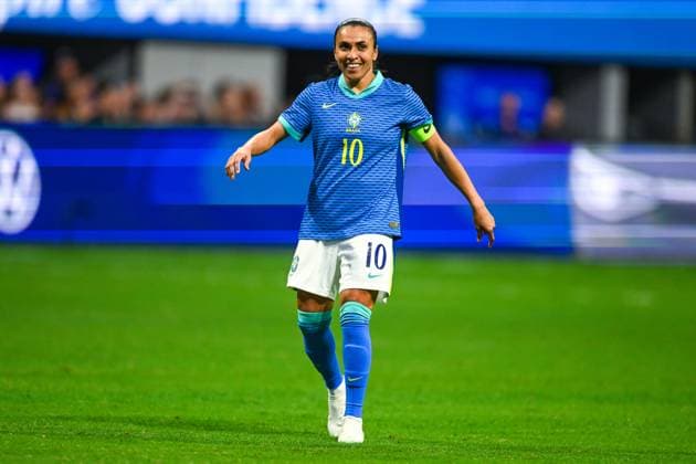 ATLANTA, GA Ã APRIL 06: Brazil forward Marta (10) reacts during the SheBelieves Cup match between Brazil and Canada on April 06, 2024 at Mercedes-Benz Stadium in Atlanta, GA. (Photo by Rich von Biberstein Icon Sportswire) SOCCER: APR 06 Women s SheBelieves Cup - Brazil vs Canada EDITORIAL USE ONLY Icon240405032
