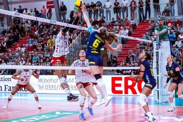 VBL Volleyball-Bundesliga; SC Potsdam - SSC Palmberg Schwerin; PlayOff Halbfinale, 06.04.2024 VBL Volleyball-Bundesliga; SC Potsdam - SSC Palmberg Schwerin; 06.04.2024 Copyright: xBEAUTIFULxSPORTS NicolxMarschallx