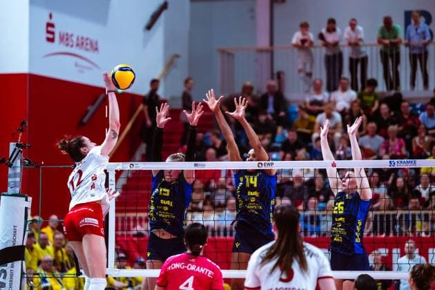 VBL Volleyball-Bundesliga; SC Potsdam - SSC Palmberg Schwerin; PlayOff Halbfinale, 06.04.2024 VBL Volleyball-Bundesliga; SC Potsdam - SSC Palmberg Schwerin; 06.04.2024 Copyright: xBEAUTIFULxSPORTS NicolxMarschallx