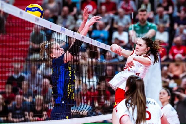 VBL Volleyball-Bundesliga; SC Potsdam - SSC Palmberg Schwerin; PlayOff Halbfinale, 06.04.2024 VBL Volleyball-Bundesliga; SC Potsdam - SSC Palmberg Schwerin; 06.04.2024 Copyright: xBEAUTIFULxSPORTS NicolxMarschallx