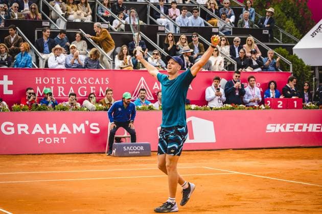 April 7, 2024, Estoril, Portugal: Hubert Hurkacz from Poland celebrates winning the match between Pedro Martinez from Spain and Hubert Hurkacz from Poland for the Final of the Millennium Estoril Open ATP, Tennis Herren 250 tennis tournament 2024 at Clube de Tenis do Estoril. (Final Score: Pedro Martinez (3 - 6 : 4 - 6) (0 - 2) Hubert Hurkacz) Estoril Portugal - ZUMAs197 20240407_aaa_s197_237 Copyright: xHenriquexCasinhasx