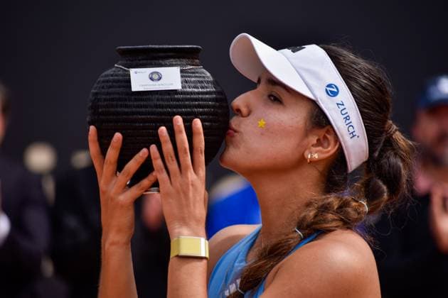 April 7, 2024, Bogota, Cundinamarca, Colombia: Colombian Camila Osorio celebrates winning during the WTA, Tennis Damen 250 - Colsanitas final between Camila Osorio and Marie Bouzkova on April 7, 2024. Bogota Colombia - ZUMAvp1_ 0443909645st Copyright: xCristianxBayonax