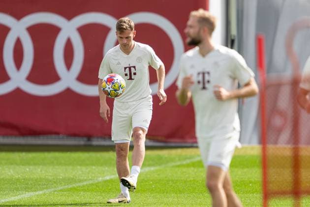 Joshua Kimmich 6 (FC Bayern Muenchen), Abschlusstraining vor dem UEFA Champions League-Spiel gegen den FC Arsenal, Saison 2023 2024 an der Saebener Strasse. 08.04.2024 DFB regulations prohibit any use of photographs as image sequences and or quasi-video Muenchen Bayern Deutschland