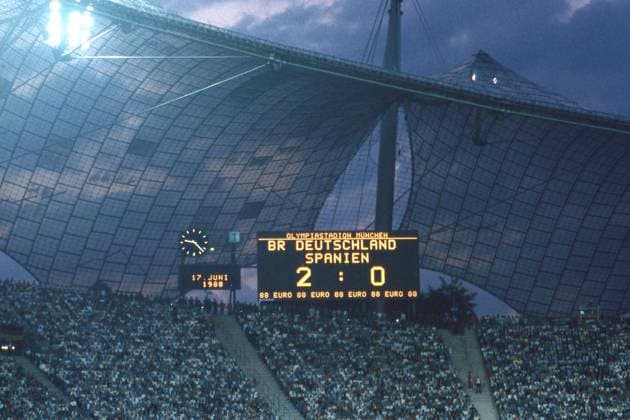 Endergebnis 2:0 auf der Anzeigetafel, allgemein, feature, Randmotiv, Symbolfoto Deutschland (GER) - Spanien (ESP) 2:0 Fussball EM EURO 1988 in Deutschland, 17.06.1988 im Muenchener Olympiastadion Â