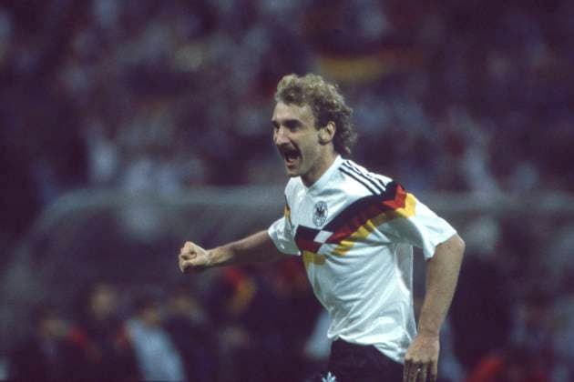 Rudi VOELLER Völler, GER, jubelt, Jubel, jubeln, Freude, cheers, Deutschland (GER) - Spanien (ESP) 2:0 Fussball EM EURO 1988 in Deutschland, 17.06.1988 im Muenchener Olympiastadion Â