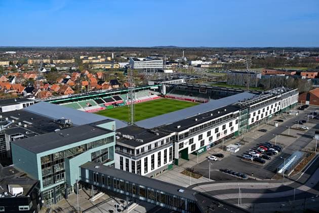 SOCCER WOMEN UEFA QUALIFIERS A2 MD2 TRAINING MD-1 BELGIUM illustration picture showing the stadium from above during the matchday -1 training session ahead of a game between the national teams of Denmark and Belgium, called the Red Flames on the second matchday in Group A2 in the league stage of the 2023-24 UEFA Women s European Qualifiers competition, on Monday 8 April 2024 in Viborg , Denmark . PHOTO SPORTPIX David Catry Viborg Energi Viborg Arena Denmark  Copyright: xSportpix.bex xDavidxCatryxDavidxCatryx