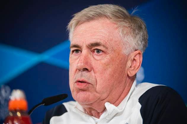 Uefa Champions League 2024: Real Madrid press conference, PK, Pressekonferenz match against Manchester City Carlo Ancelotti, coach of Real Madrid seen speaking during the press conference of Real Madrid the day before the quarter-final first leg football match of Champions League against Manchester City at Ciudad Real Madrid in Valdebebas, Madrid. Valdebebas Ciudad Real Madrid Madrid Spain Copyright: xAlbertoxGardinx AGardin_20240408_RealMadrid_ManCity_PC_30