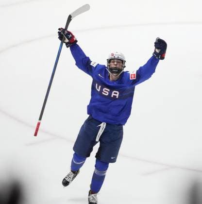 April 8, 2024, Utica, Ny, UNITED STATES: United States Caroline Harvey (4) celebrates the game winning goal over Canada by teammate Kirsten Simms (not shown) following overtime hockey action at the IIHF Women s World Hockey Championship in Utica, N.Y., Monday, April 8, 2024. Canada News - April 8, 2024  - ZUMAc35_ 20240408_zaf_c35_296 Copyright: xChristinnexMuschix