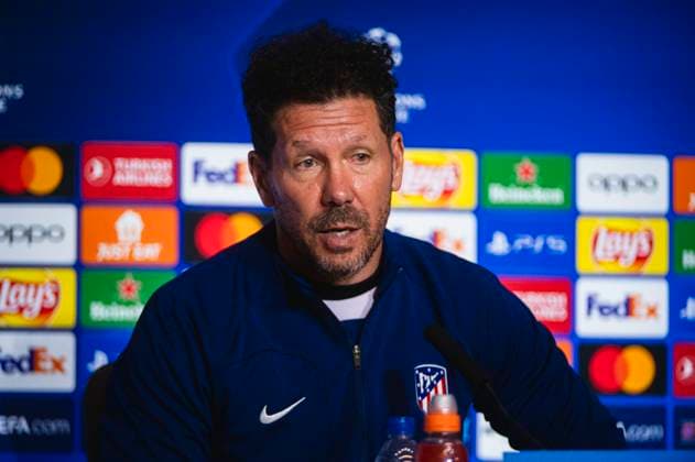 Uefa Champions League 2024: Atletico Madrid press conference, PK, Pressekonferenz match against Borussia Dortmund Diego Pablo Simeone, head coach of Atletico Madrid, speaks during the press conference a day before the quarter-final first leg football match of Champions League against Borussia Dortmund at Civitas Metropolitano stadium in Madrid. Madrid Estadio Civitas Metropolitano Madrid Spain Copyright: xAlbertoxGardinx AGardin_20240409_football_Champions_League_Atletico_Madrid_training_PC_14