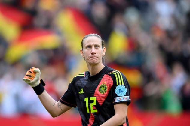 Jubel Torwart Torhueterin Ann-Katrin BERGER (GER) Fussball EM-Qualifikation der Frauen 2.Spieltag, Deutschland (GER) - Island (ISL), am 09.04.2024 in Aachen Deutschland. Â