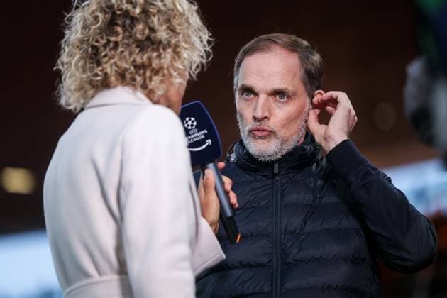 09.04.2024, Fussball, Saison 2023 2024, UEFA Champions League, Viertelfinale, Runde 1, Hinspiel, FC Arsenal London - FC Bayern München, Trainer Thomas Tuchel (FC Bayern München) im Interview, London Emirates Stadium Greater London England xRHR-FOTO DEx Copyright: DennisxEwert RHR-FOTOx RHR-FOTO DE