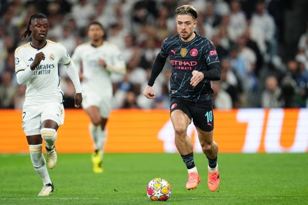 ESP: Real Madrid v Manchester City. UEFA Champions League match. Quarter-finals Jack Grealish of Manchester City during the UEFA Champions League match, Quarter-finals, first leg, between Real Madrid and Manchester City played at Santiago Bernabeu Stadium on April 9, 2024 in Madrid Spain. kpng Copyright: xBaguxBlancox xPRESSINPHOTOx PS_240409_004