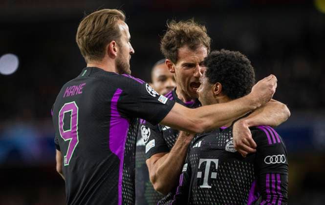 London, England. 09th Apr 2024. Torjubel: Serge Gnabry (Muenchen) Harry Kane (Muenchen) Leon Goretzka (Muenchen) Arsenal London - Bayern Munich Arsenal London - Bayern München 09.04.2024