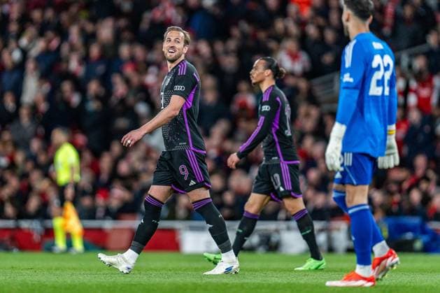 Tor zum 1:2 durch Elfmeter von Harry Kane (FC Bayern Muenchen, 9) FC Arsenal vs. FC Bayern Muenchen , Fussball, UEFA Champions League, Viertelfinale, 09.04.2024 FC Arsenal vs. FC Bayern Muenchen , Fussball, UEFA Champions League, Viertelfinale, 09.04.2024 London Copyright: xEibner-Pressefoto BahhoxKarax EP_FCB